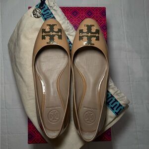 Tory Burch Beige Flats with Gold Accents